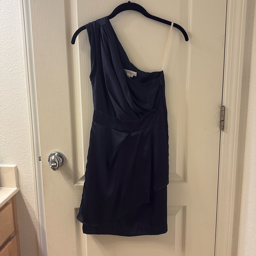 WORN ONCE BCBGeneration Pleated One Shoulder Cocktail Dress | Sz 0 | Navy
